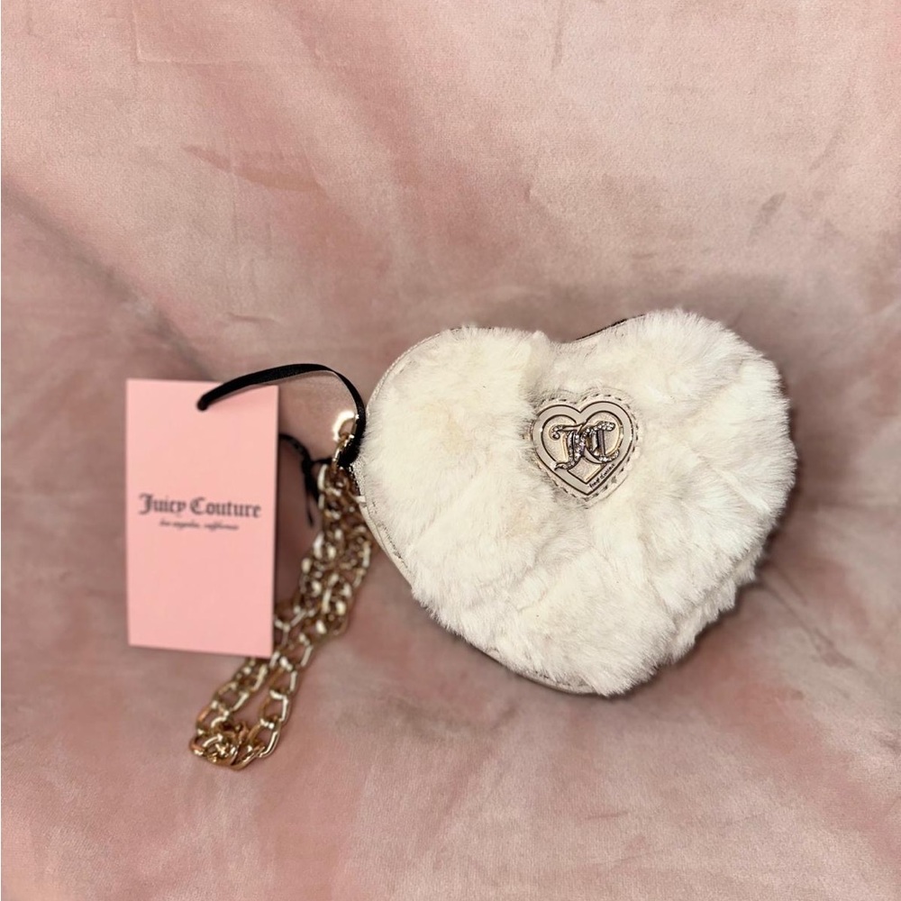 Juicy Couture White Heart Fur Bag with Chain